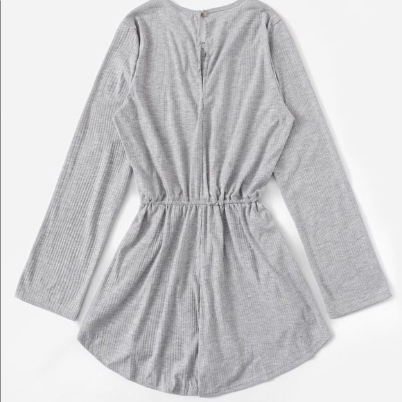 Ribbed Drawstring Waist Keyhole Jumpsuit Grey - Picture 2 of 5